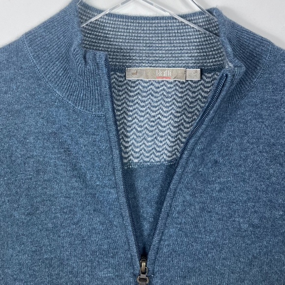 Rafft Men's 100% Cashmere Sweater Blue Half-Zip Elbow Patches Size Large - Picture 2 of 13